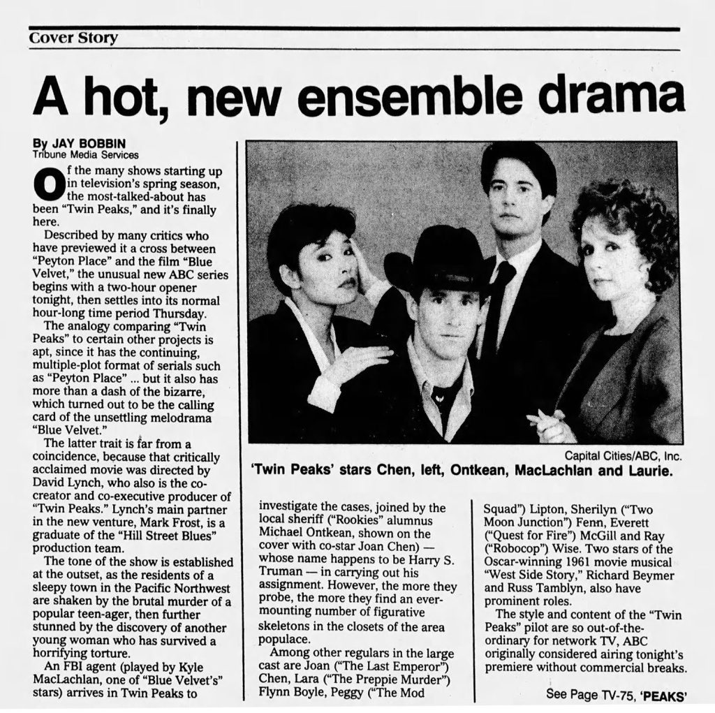 Newspaper article about Twin Peaks