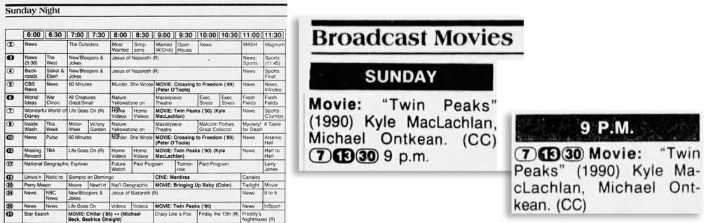 Program guide for Sunday