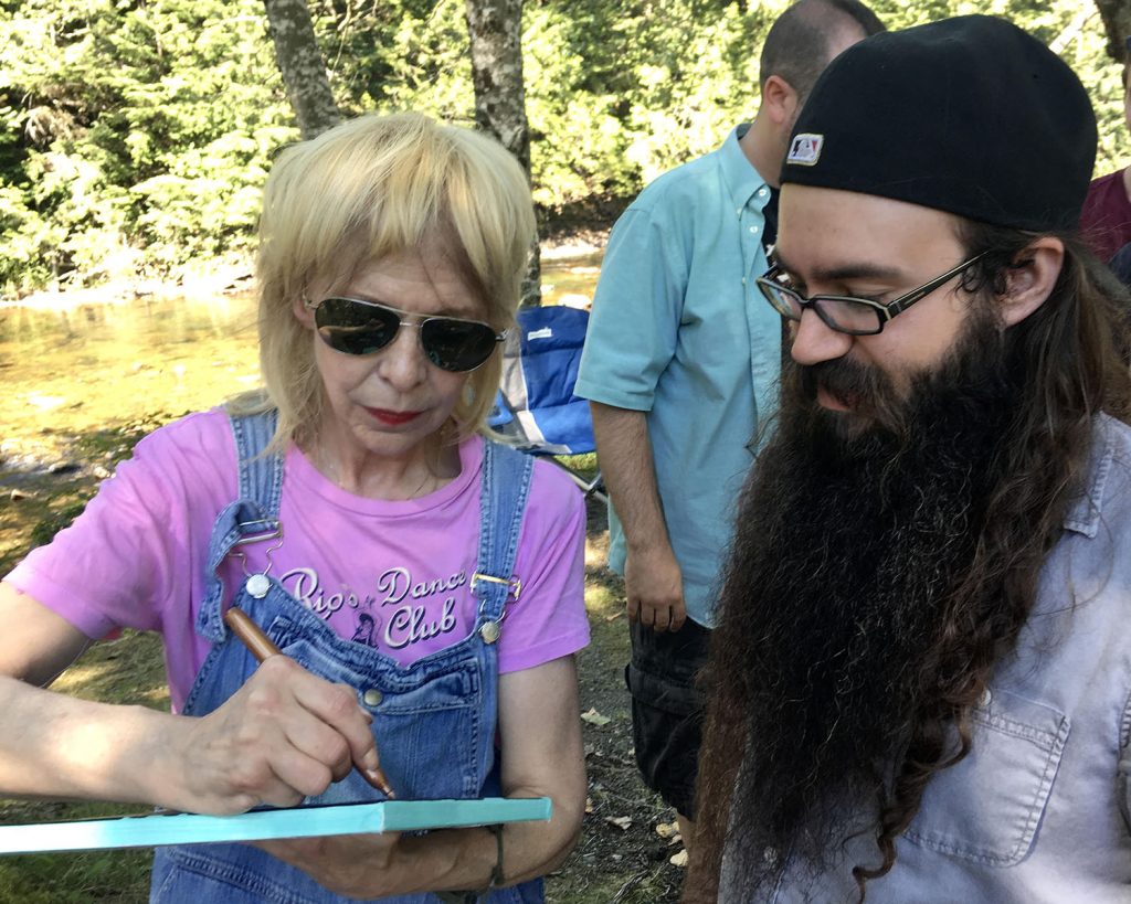 Julee Cruise singing a canvas with Vinnie Guidera