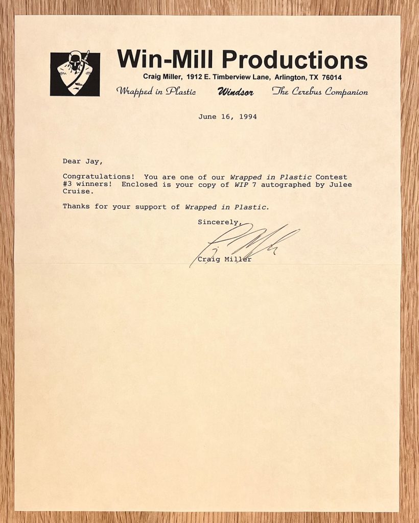 Letter from Craig Miller from Win-Mill Productions