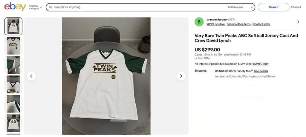 ebay auction for Twin Peaks softball jersey