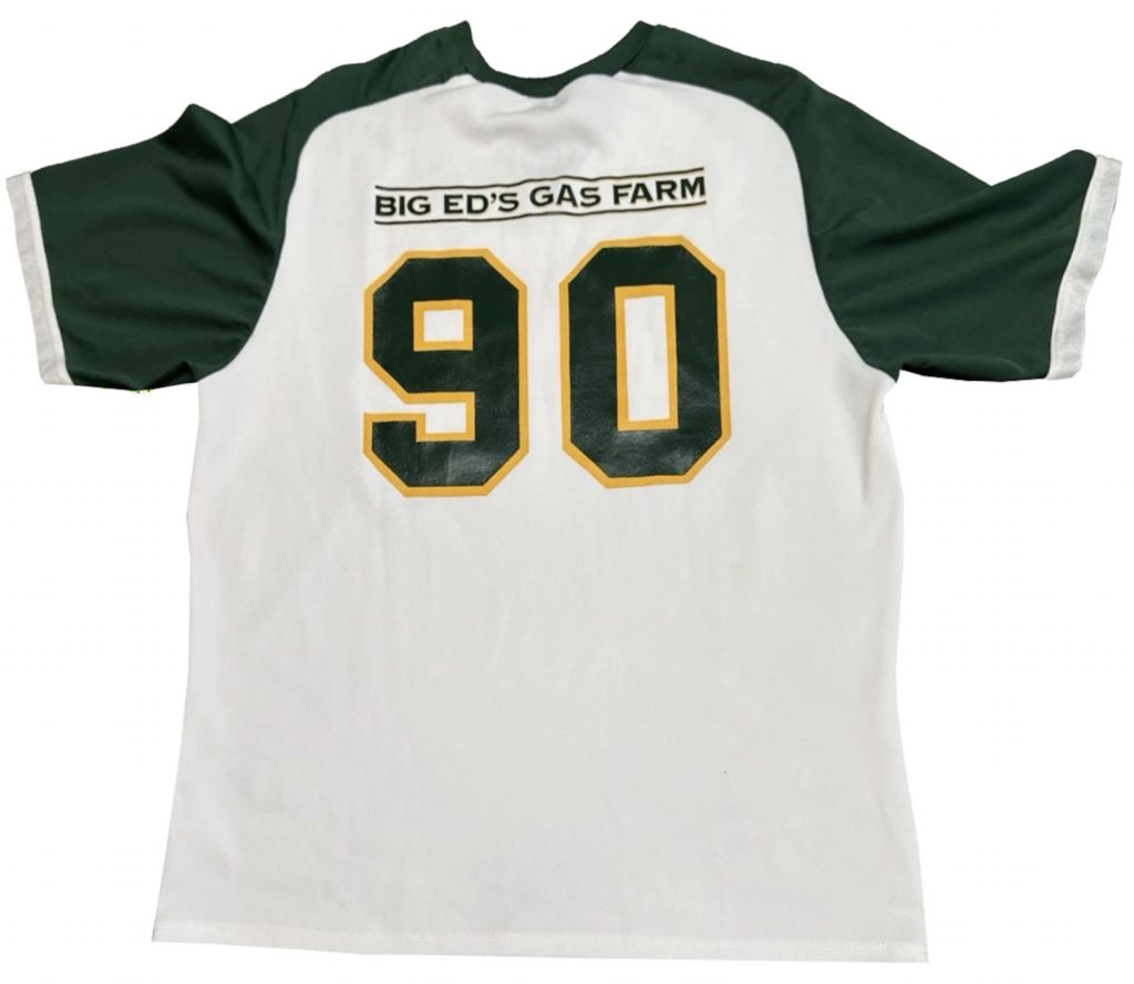 Back of Twin Peaks softball jersey