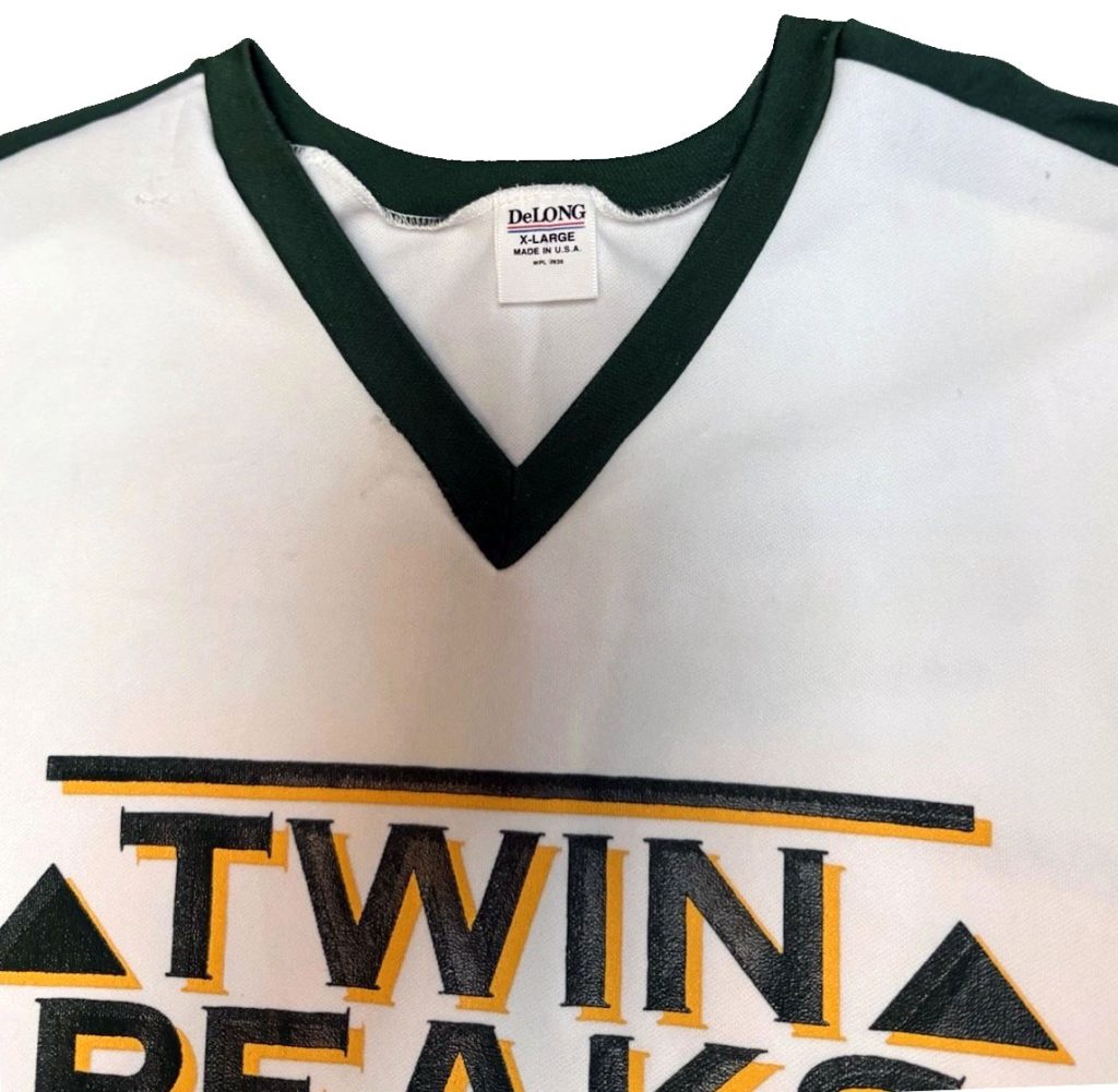 Label on Twin Peaks softball jersey