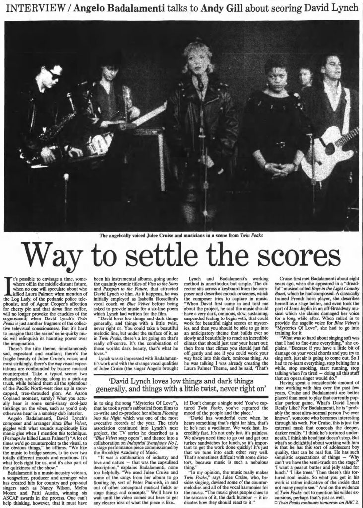 Article about Angelo Badalamenti and Julee Cruise