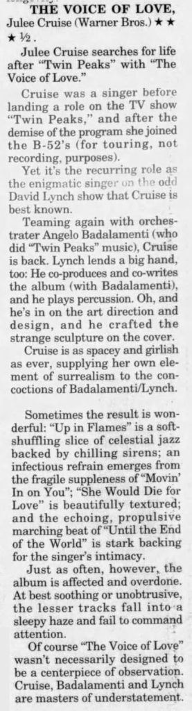 Review of Julee Cruise's "The Voice of Love"