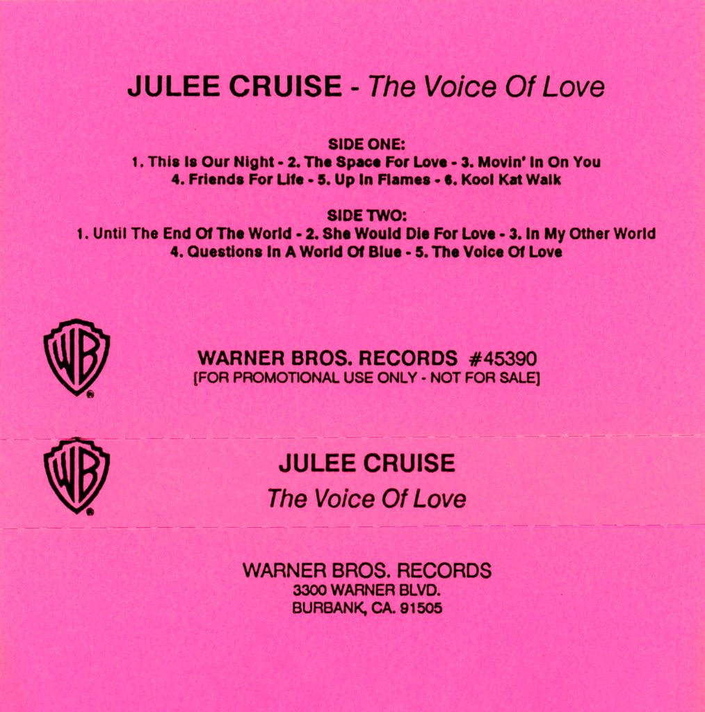 Warner Bros. Records promo cassette label for "The Voice of Love"