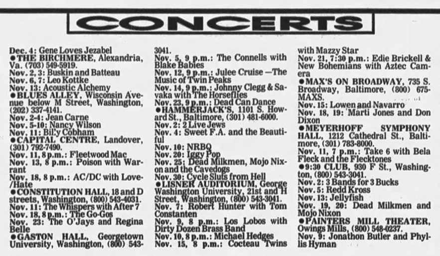Concert listings