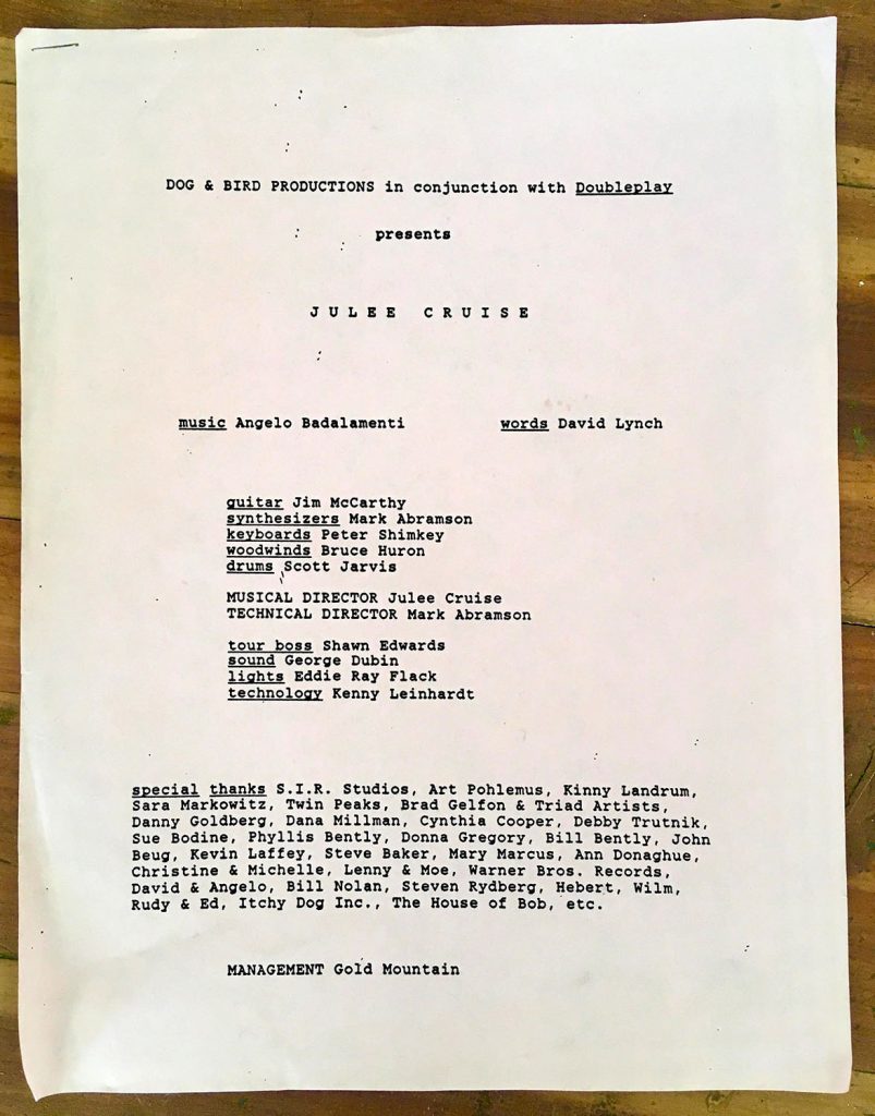 Concert program from Julee Cruise