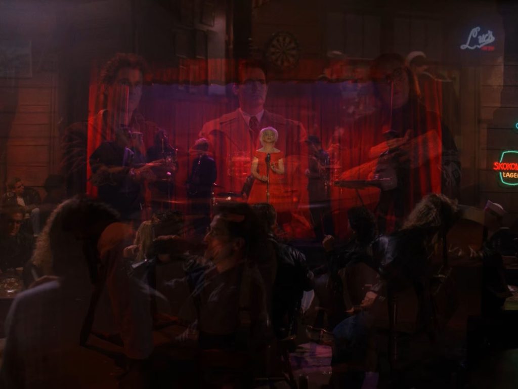 Fading image between Agent Cooper, Truman and the Log Lady and Julee Cruise