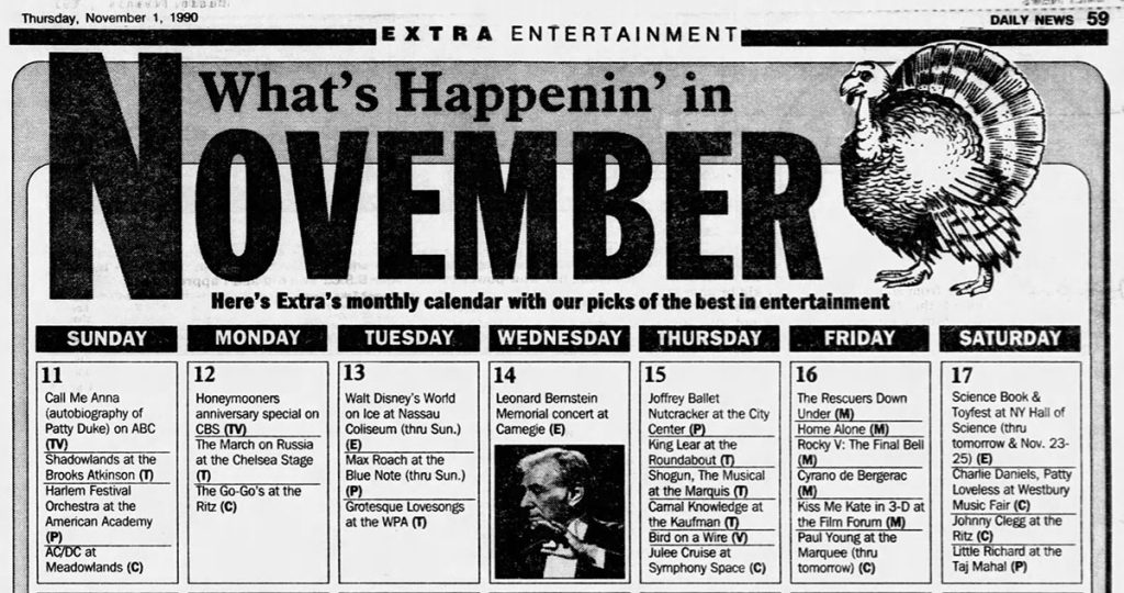 Calendar of events in November