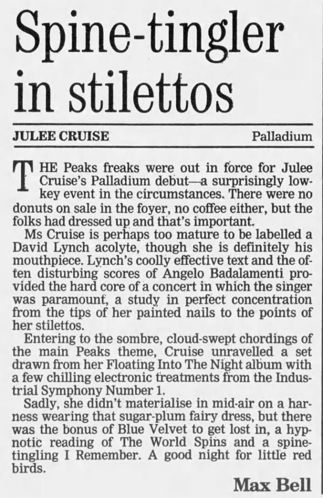 Review of Julee Cruise's show at the London Palladium