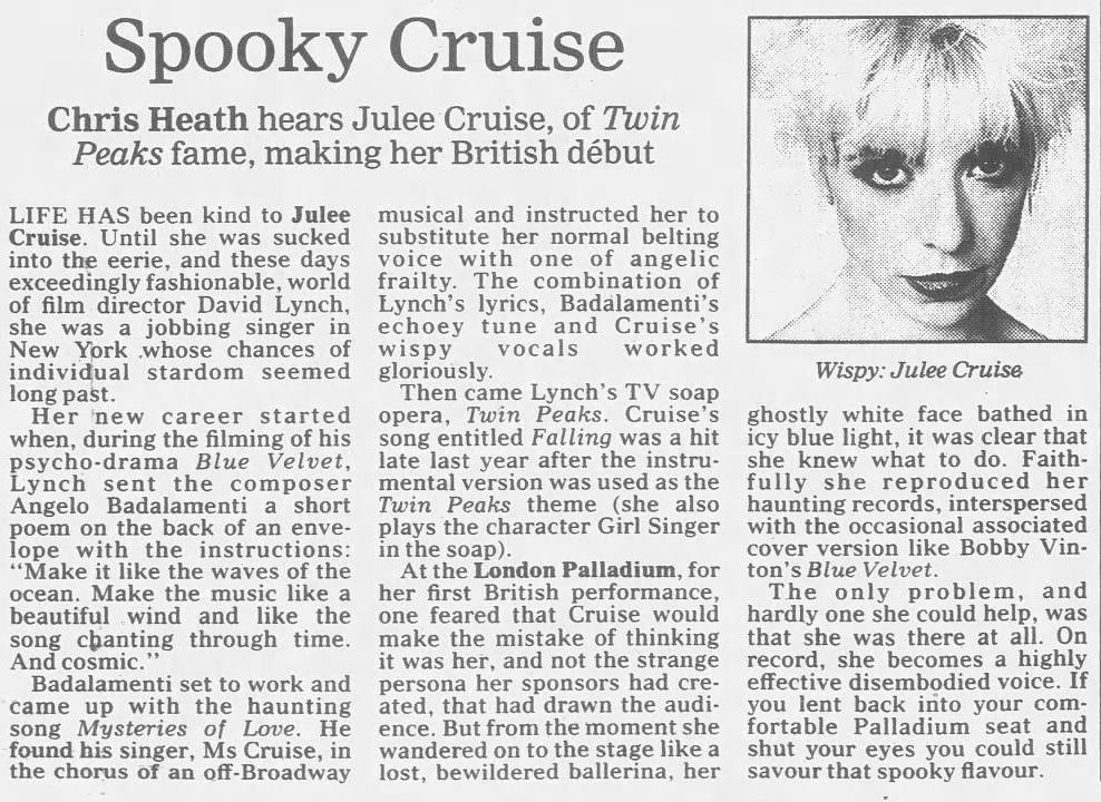 Review of Julee Cruise's show at the London Palladium