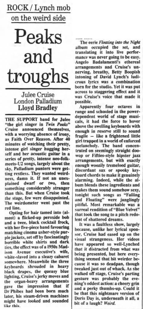Review of Julee Cruise's show at the London Palladium