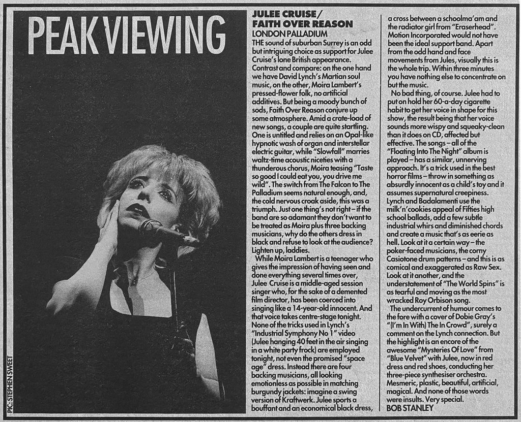 Article about Julee Cruise at the London Palladium