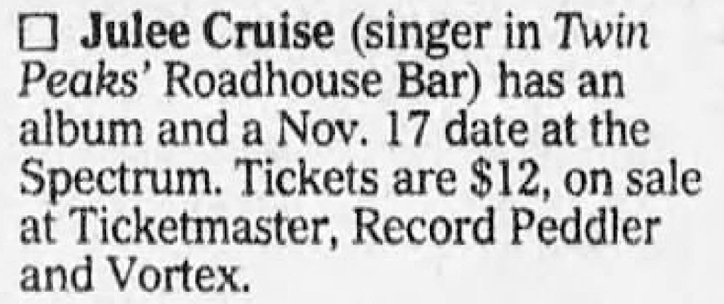 Julee Cruise concert Listing