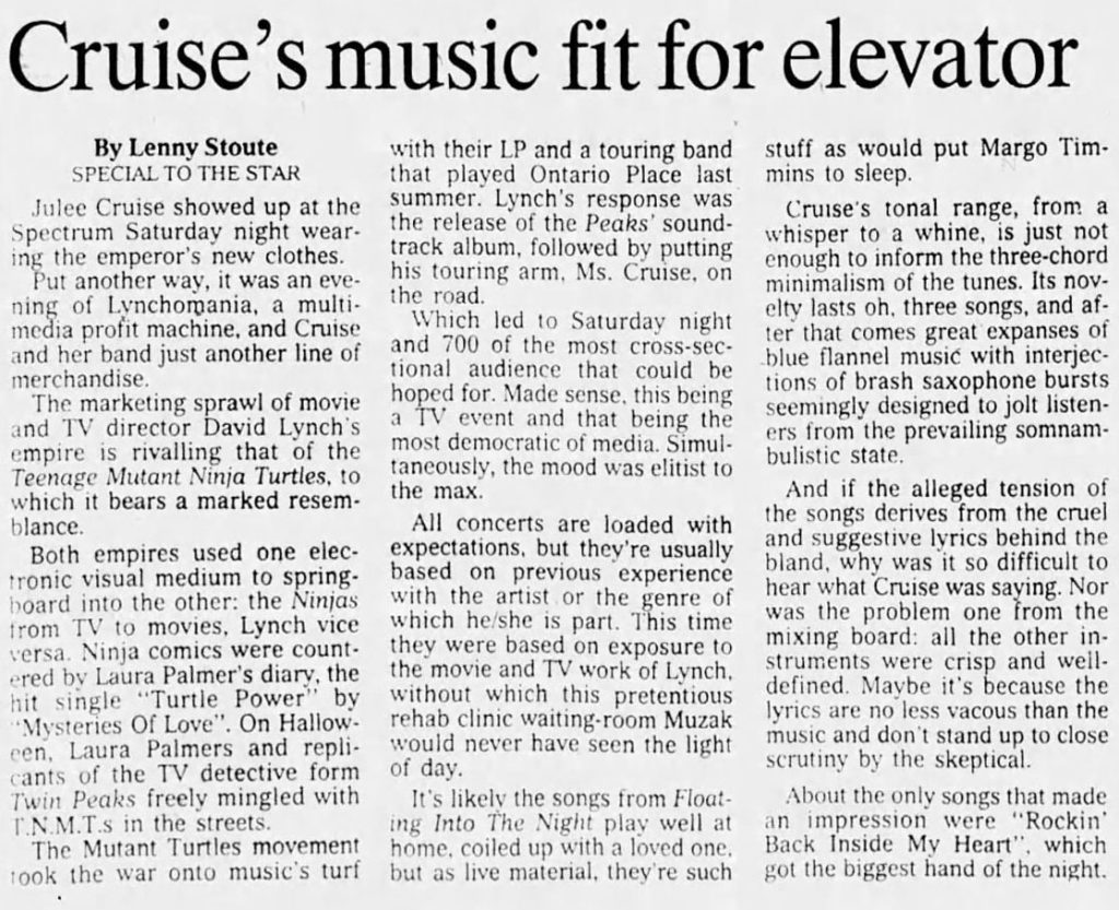 Review of Julee Cruise's concert