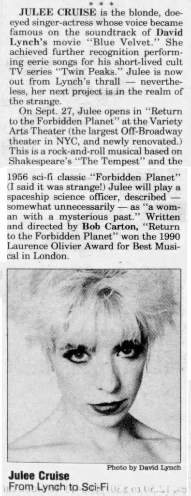 Article about Julee Cruise in a play