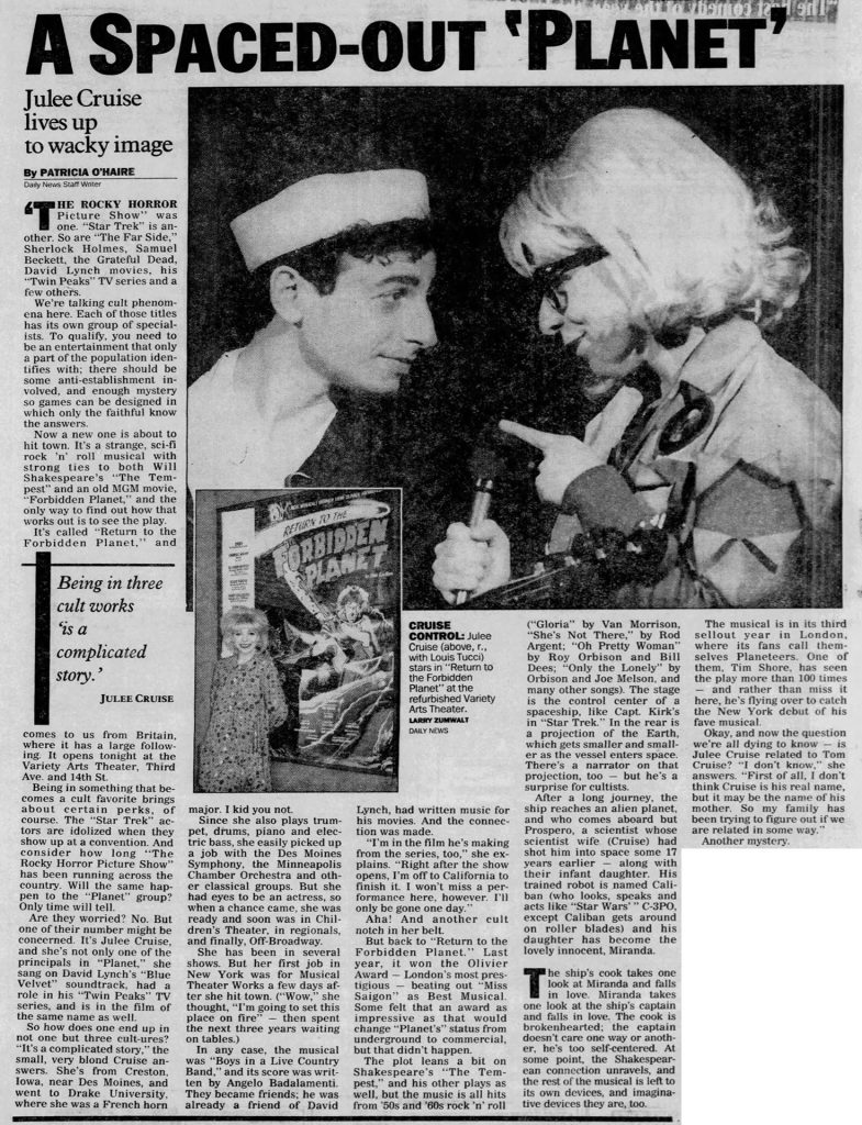Newspaper article about Julee Cruise in a play