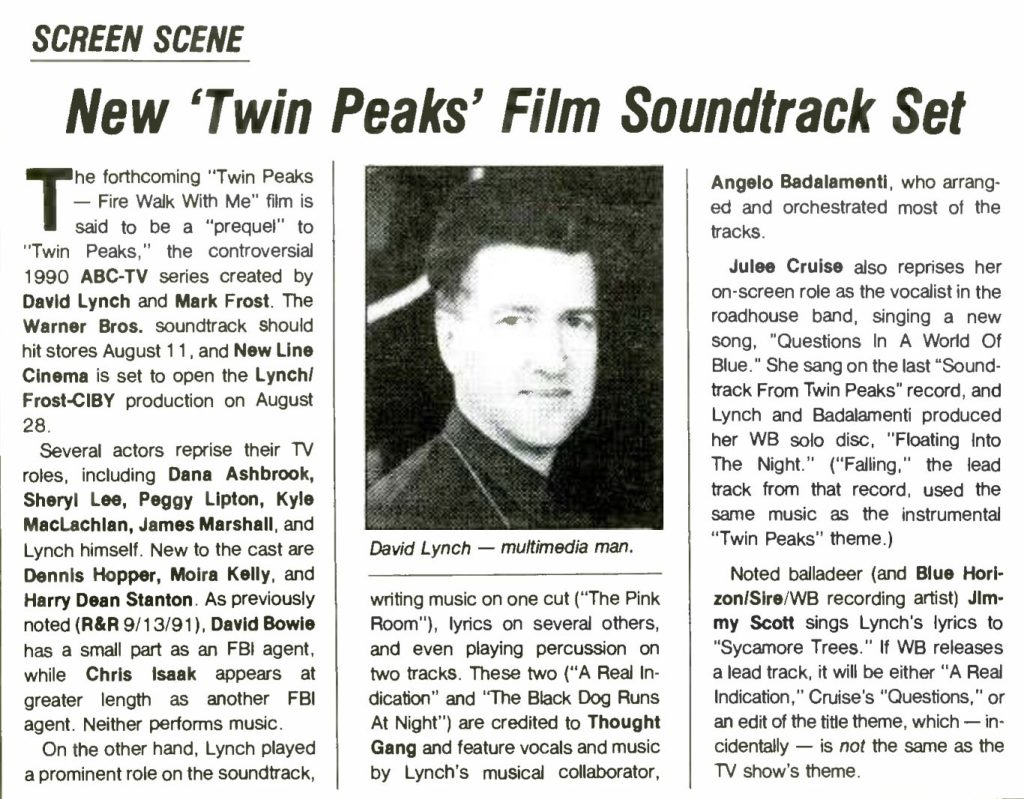 Article about Twin Peaks: Fire Walk With Me Soundtrack