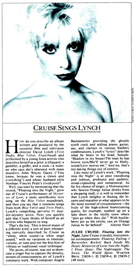 Julee Cruise photo with a review of her album, Floating in to the Night