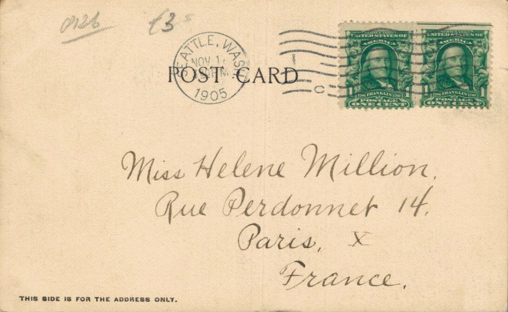 Back of Postcard with address and stamps