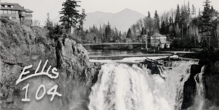 Black and white photo of Snoqualmie Falls by J. Boyd Ellis