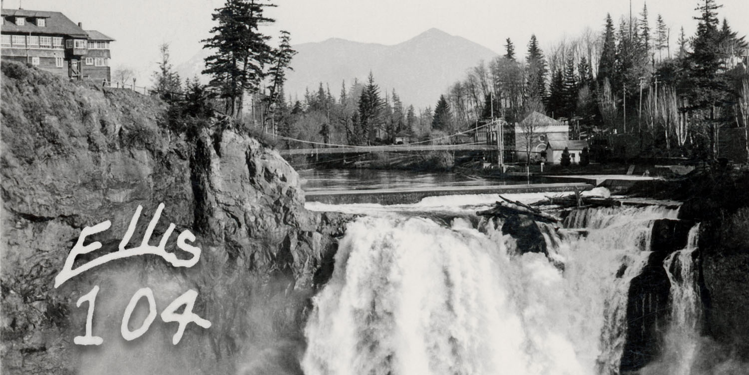 Black and white photo of Snoqualmie Falls by J. Boyd Ellis