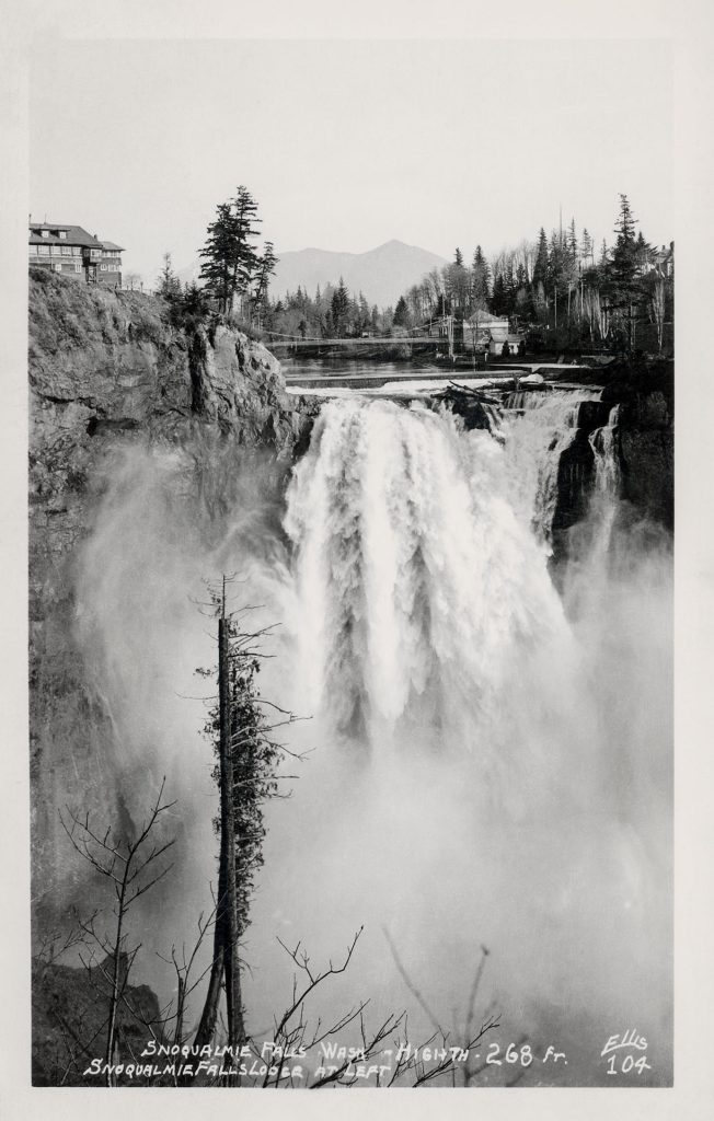 Black and white photo of Snoqualmie Falls by J. Boyd Ellis
