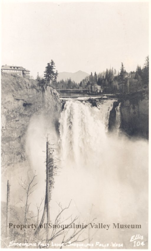 Black and white photo of Snoqualmie Falls by J. Boyd Ellis
