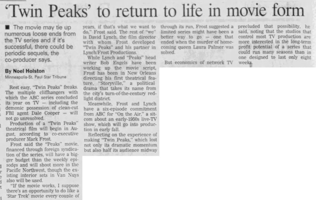 ARticle about Twin Peaks movie