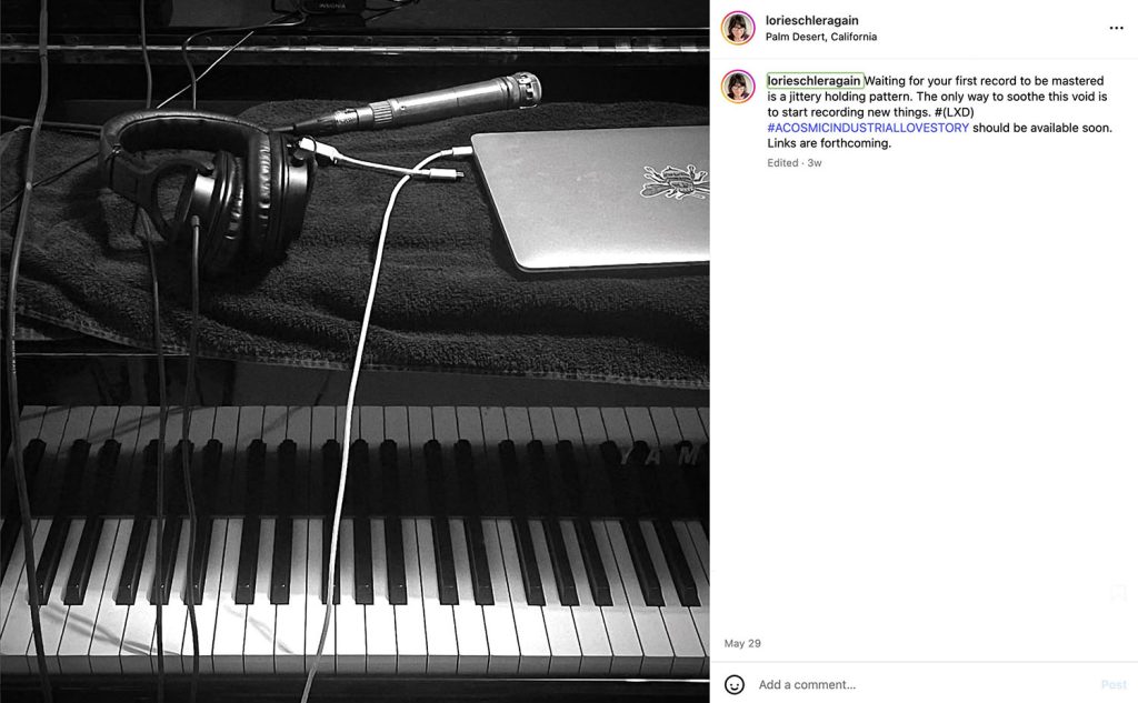 Instagram post with an image of a piano, computer and headphones