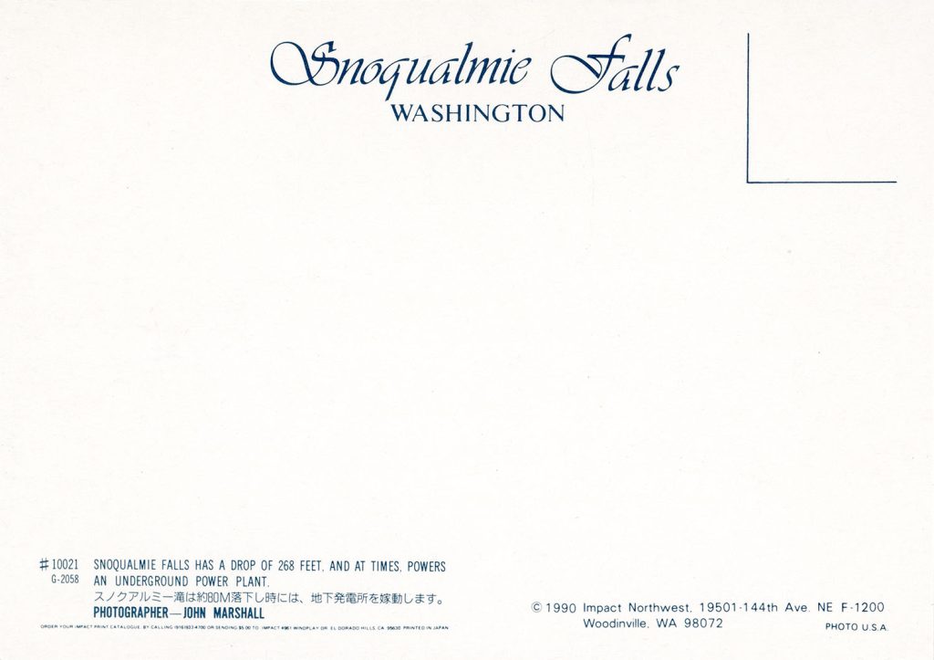 Back of Snoqualmie Falls postcard