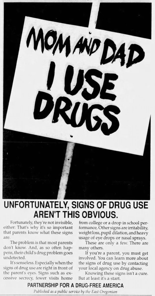 Mom and Dad I Use Drugs Ad