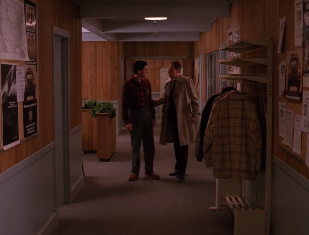 Albert and Cooper in the hallway of Twin Peaks Sheriff's Department