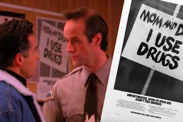 Richard Tremayne and Andy Brennan with Mom and Dad I Use Drugs Ad in background