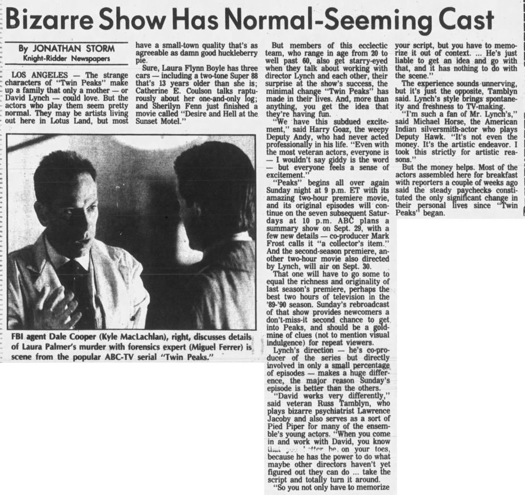 Newspaper article about Twin Peaks