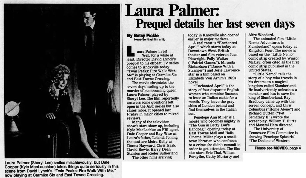 Newspaper article about Twin Peaks: Fire Walk With Me
