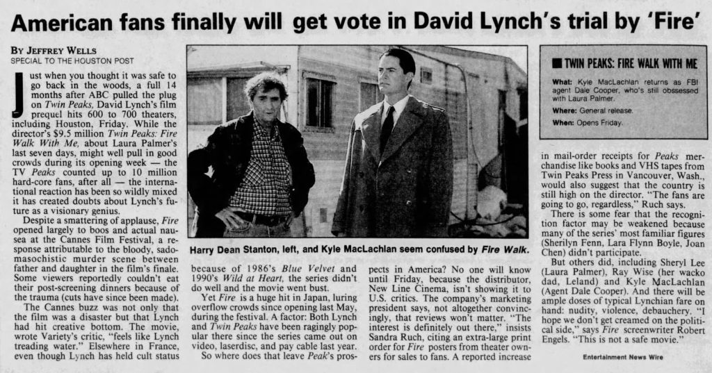 Newspaper article about Twin Peaks: Fire Walk With Me