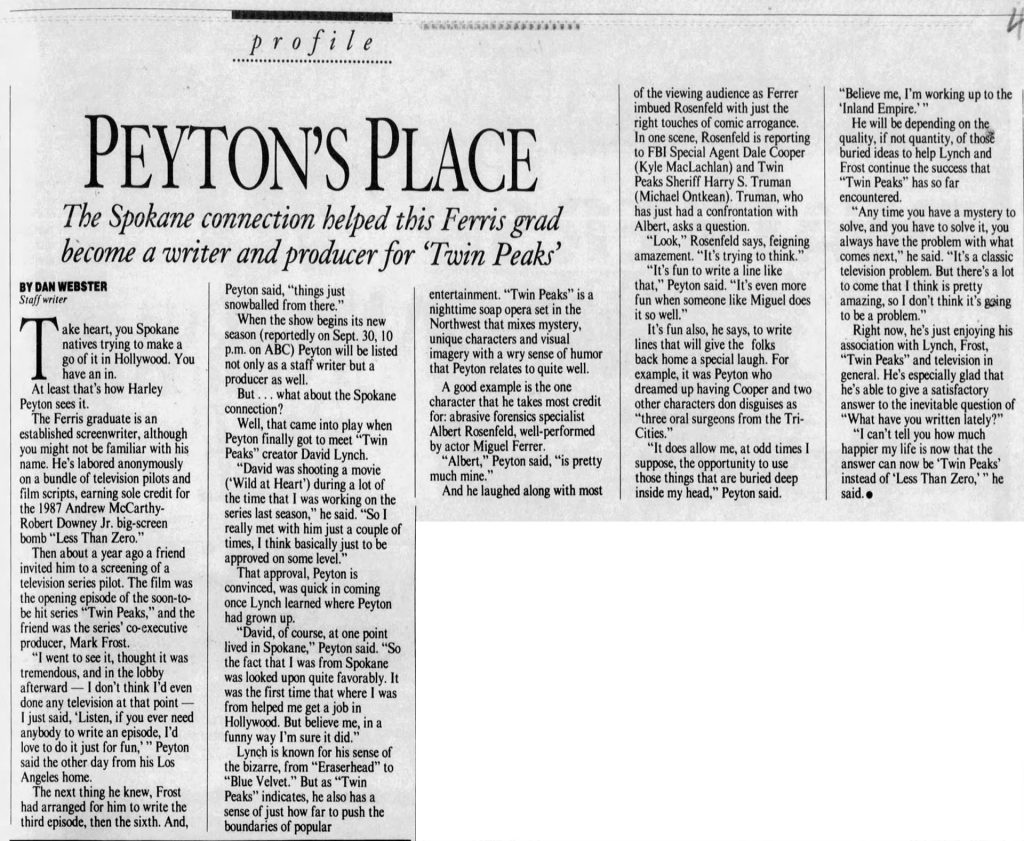 Article about Writer Harley Peyton