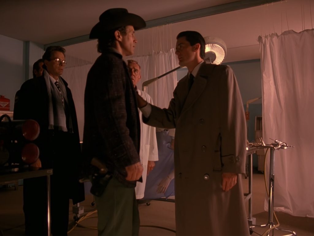 Cooper speaking the Truman at the Twin Peaks Morgue