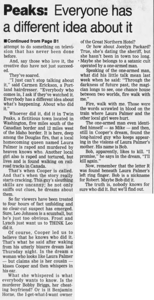 Newspaper article about Twin Peaks