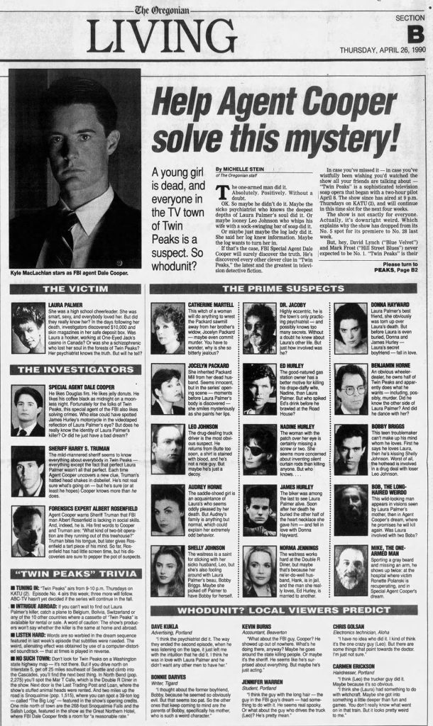 Twin Peaks article with numerous headshots