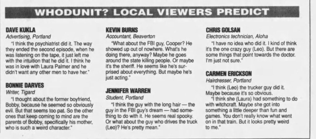 Newspaper article about Twin Peaks