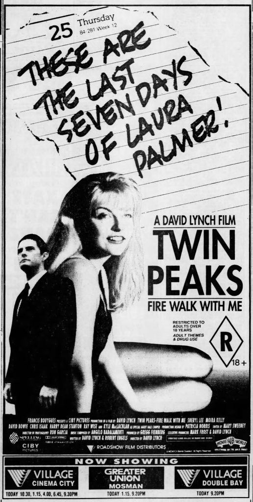 Movie theatre advertisement with Laura Palmer and Dale Cooper