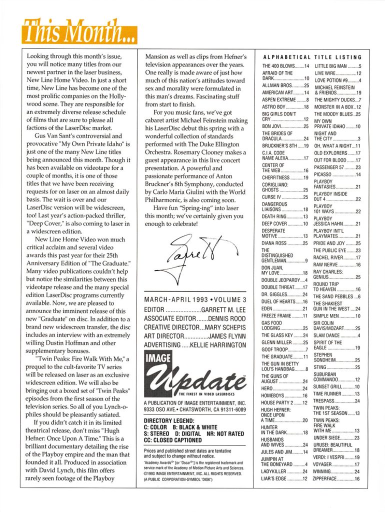 This month in Image Entertainment magazine from March-April 1993
