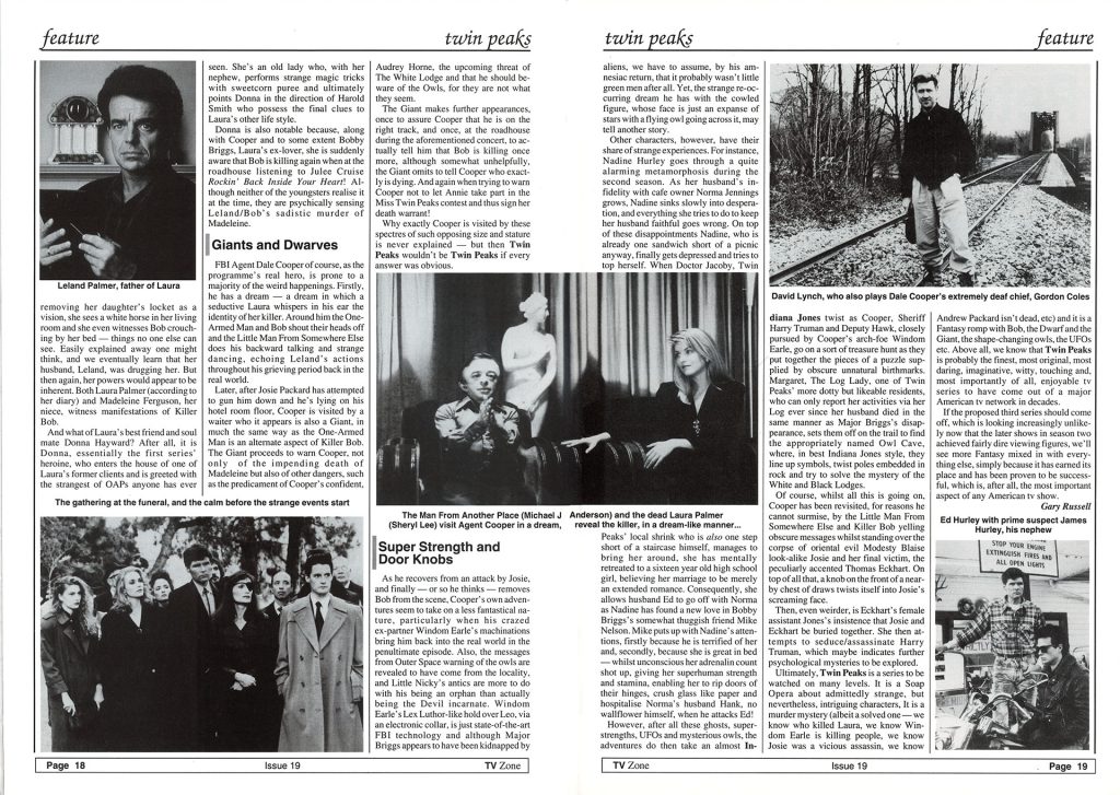 Article about Twin Peaks with photos from the show