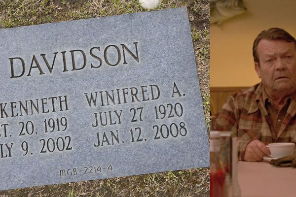 Davidson headstone and G. Kenneth Davidson as Old Guy at Haps