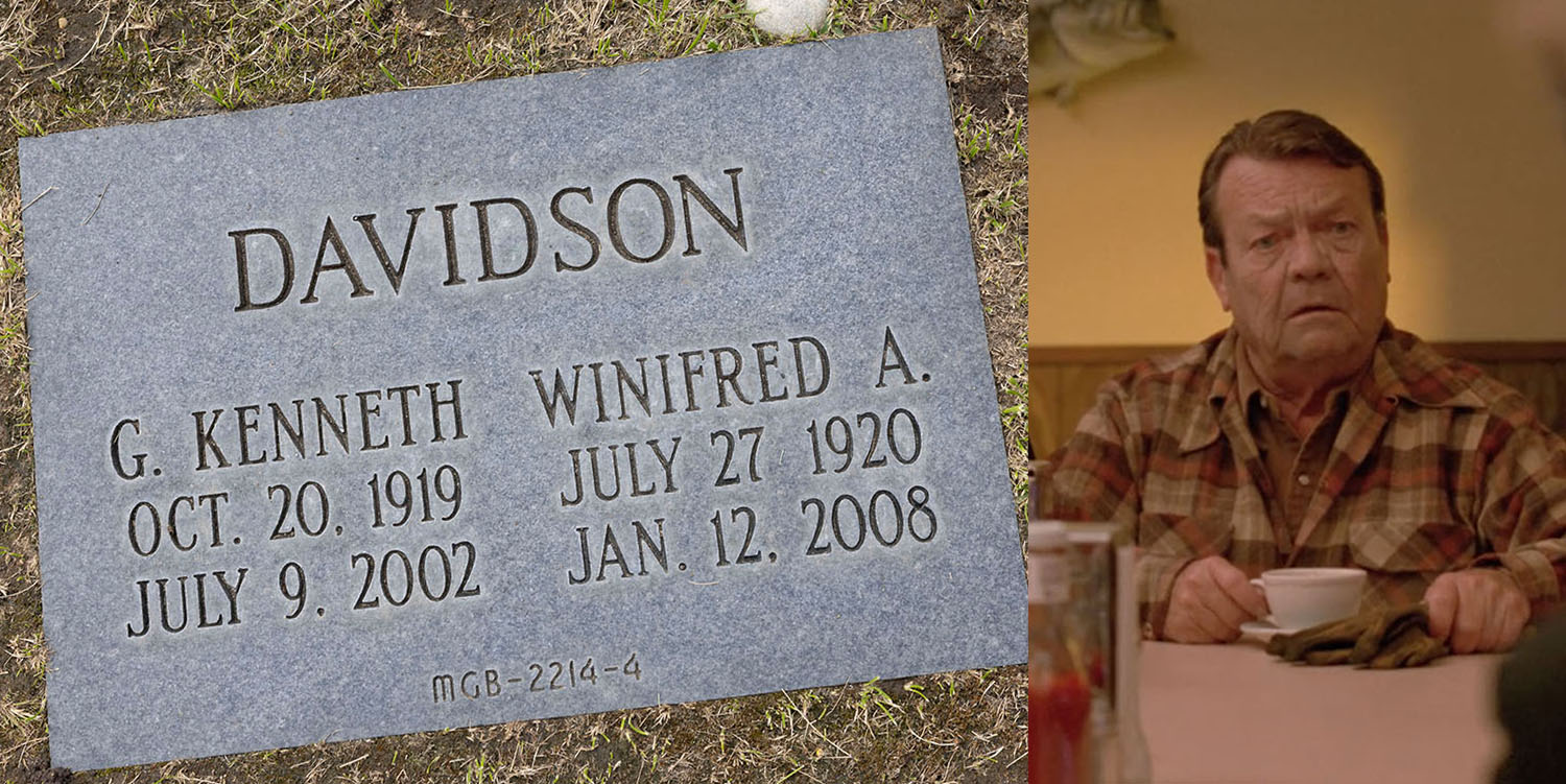 Davidson headstone and G. Kenneth Davidson as Old Guy at Haps