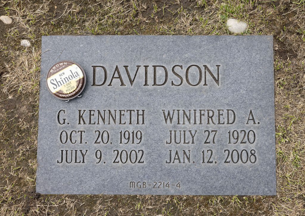 Davidson headstone with can of Shinola