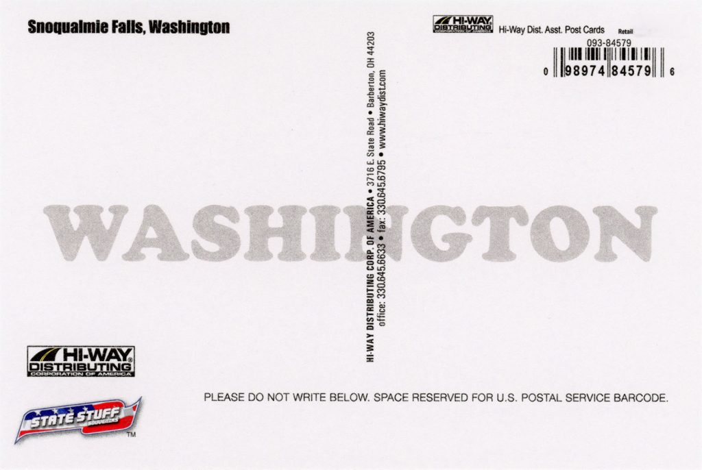 Back of Washington state postcard